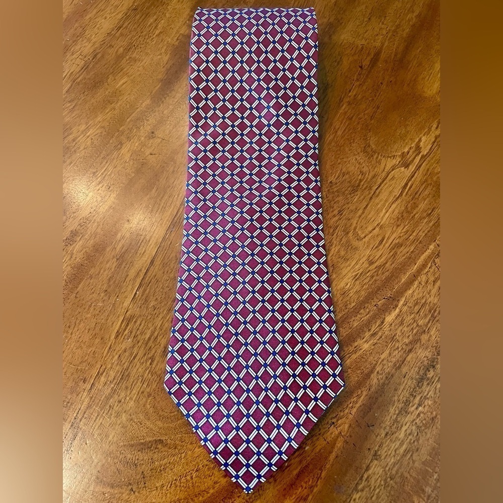 Jos. A. Bank Corporate Collection Burgundy Blue Soft White Made in USA Silk Tie
